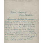 Feliks KOPERA - Letter to Rudolf Mękicki. Kraków, [ca. 1937/1938]