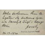 [Second Polish Republic, Sejm, Zygmunt Marek] Business card for "Dr. Zygmunt Marek, Member of Parliament" with handwritten holiday greetings, December 24, 1920.