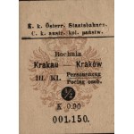 [GALICIA] Train ticket issued by the Austro-Hungarian State Railways. Bochnia–Kraków. Third class. [1918].