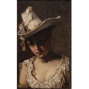 Pantaleon Szyndler (1846, Lipie near Wieluń – 1905, Warsaw), Portrait of a Lady in a White Hat