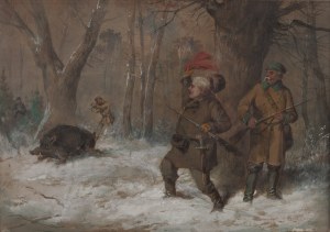 Franciszek Kostrzewski (1826 Warszawa - 1911 Warszawa), Scena z zimowego polowania, 1883