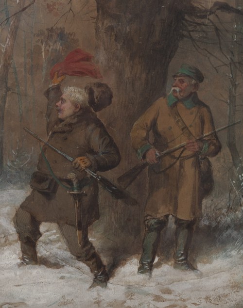 Franciszek Kostrzewski (1826 Warszawa - 1911 Warszawa), Scena z zimowego polowania, 1883