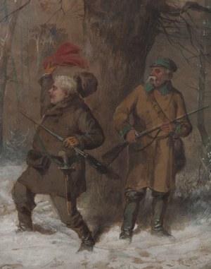 Franciszek Kostrzewski (1826 Warszawa - 1911 Warszawa), Scena z zimowego polowania, 1883