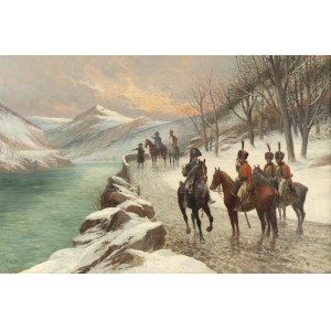 Jan Chełmiński (1851 Brzustów – 1925 New York), Napoleon s dôstojníkmi kavalérie na prieskume v horách