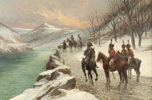 Jan Chełmiński (1851 Brzustów - 1925 Nowy Jork), Napoleon z oficerami kawalerii na zwiadach w górach