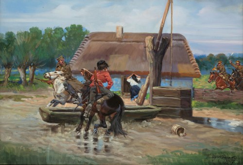 Jerzy Kossak (1886 Kraków - 1955 tamże), Potyczka przy studni, 1937 r.