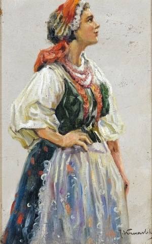 Józef Krasnowolski (1879 Kwidzyń - 1939 Kraków), Portret dziewczyny w stroju Krakowskim