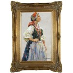 Józef Krasnowolski (1879, Kwidzyń - 1939, Cracovia), Ritratto di una ragazza in costume tradizionale di Cracovia