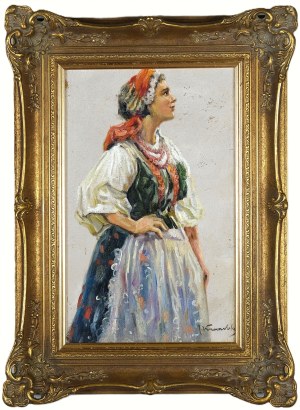 Józef Krasnowolski (1879 Kwidzyń - 1939 Kraków), Portret dziewczyny w stroju Krakowskim