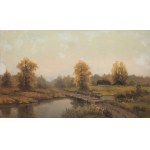 Wiktor Korecki (1890 Kamieniec Podolski - 1980 Milanówek), Pejzaż z rzeką i mostkiem