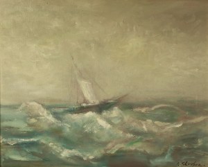 Jerzy Skrebec (1926 Łódź-1995 Gdańsk), Żaglówka na falach