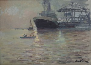 Marian Mokwa (1889 Malary - 1987 Sopot), Fragment portu w Szczecinie/Pod wieczór