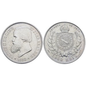 BRASILE. Pedro II (1831-1889). 2000 reis 1888. Ag; KM 485; 25,5gr; qSPL