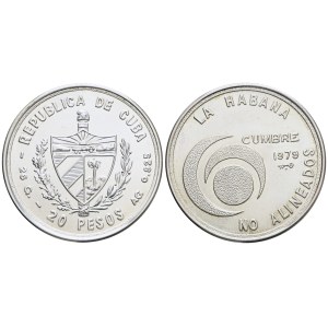CUBA. 20 pesos, 1979. 6e sommet des pays non alignés. Argent ; 26 g ; KM 44. FDC