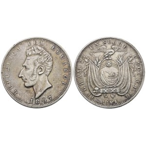 ECUADOR. 1 sucre 1897. Ag; 25gr; KM 53; BB/SPL