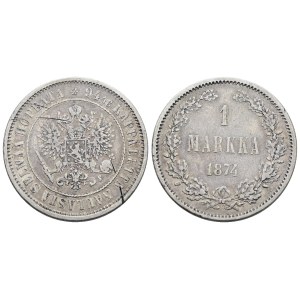 FINLANDIA. Alessandro II (1855-1881). 1 markka 1874. Ag; 5,18gr; KM 3.2; BB, graffio al d.