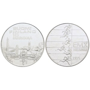FINLANDIA. 10 markkaa 1971. 10 campionato atletica leggera. Ag; 24,2gr; KM 82. FDC