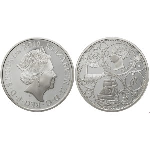 Inghilterra. Elisabetta II Silver 5 Pounds - 2 oz. Queen Victoria 2019. Ag (28,28 g; 38,61 mm).