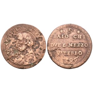 STATO PONTIFICIO. VITERBO. Pio VI (1775-1799). Sanpietrino 2,5 baiocchi 1796. Cu; 16,9gr; Munt.426; MIR 3021/1; Raro; Q.BB, mancanze di metallo.