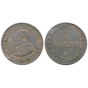 STATO PONTIFICIO. ROMA. Pio IX (1846-1870). Mezzo soldo 1867. Gig.328; Ag; 2,5gr. BB/SPL