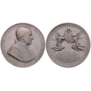 VATICANO. Pio XII (Eugenio Pacelli, 1939-1958). Medaglia straordinaria, 1956. Per l'ottantesimo compleanno del Pontefice, omaggio ufficiale del mondo per la sua opera di Pacificazione. Opus: A. Mistruzzi. Ae (32,18 g; 44 mm). Cusumano Modesti 251. qFDC