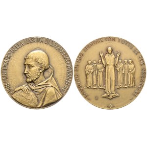REPUBBLICA ITALIANA. Medaglia 1981 VIII centenario della nascita di san Francesco d'Assisi. Ae; 50mm; FDC