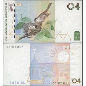 Polska, folder reklamowy BANKNOTY z banknotem testowym PWPW - 04 Pokrzewka czarnołbista, (2004)