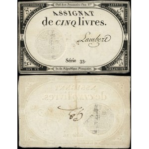 Francie, asygnát v hodnotě 5 livrů (1793)
