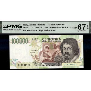Italy. 1994 100000 Lire - Replacement - Prefix XE/A