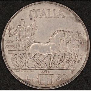 Italy. 1936 20 Lire - Vittorio Emanuele III - Silver