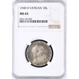 Vatican. 1940 10 Lire - Pius XII - AN II - Silver