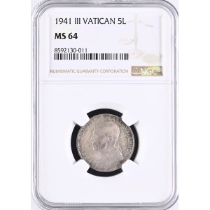 Vatikan. 1941, 5 Lire – Pius XII. – AN III – Silber