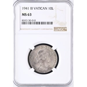 Vatican. 1941 10 Lire - Pius XII - AN III - Silver