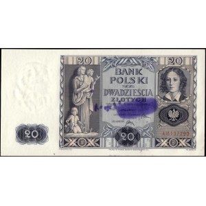 Polen. 1936, 20 Zloty, Präfix AI – Wertlose Briefmarke