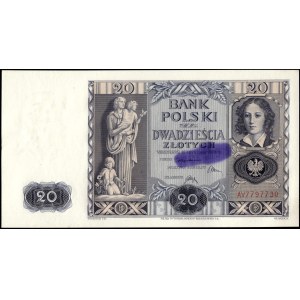 Poland. 1936 20 Zlotych Prefix AV - Wertlos Stamp