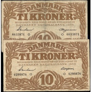 Denmark. 1939 10 Kronor - 2 Pieces