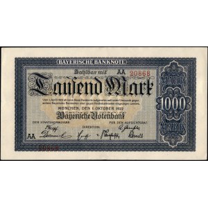 Německo. 1922, 1000 marek, předpona AA – Bavorsko