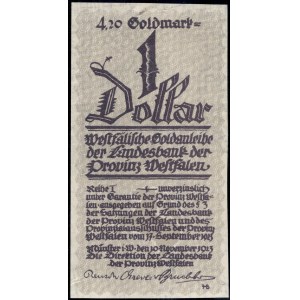 Germany. 1923 1 Dollar - 4.20 Goldmark - Westfalen - Grey - ERROR Off Center Reverse