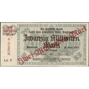 Germany. 1923 2 Billion Milliarden Mark - Overstamped 20 Million - Bavaria