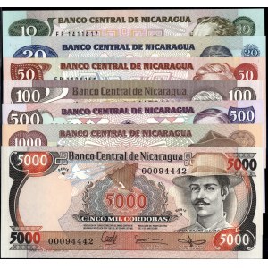 Nicaragua. 1985 - 10 20 50 100 500 1000 5000 Cordobas - 7 Piece Type Set