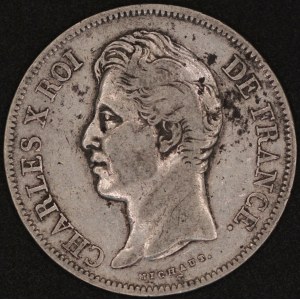 Frankreich. 1827 W Lille 5 Francs – Karl X. – Silber