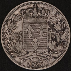 Frankreich. 1827 W Lille 5 Francs – Karl X. – Silber