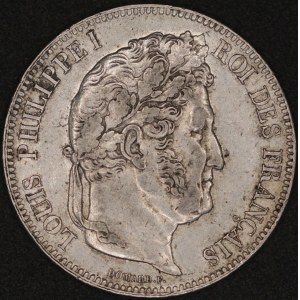 France. 1843 BB Strasbourg 5 Francs - Louis Philippe I - Silver
