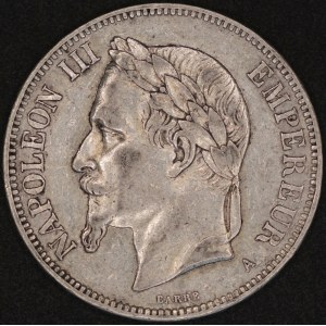 France. 1870 A Paris 5 Francs - Napoleon III - Silver