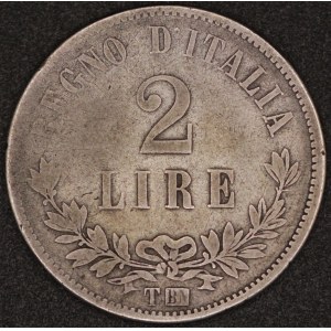 Taliansko. 1863, 2 líry – Vittorio Emanuele II – Turín – striebro