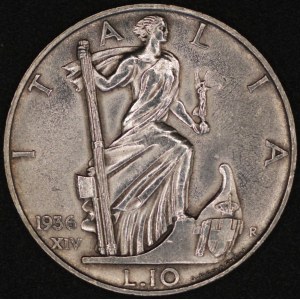 Italy. 1936 10 Lire - Vittorio Emanuele III - Silver