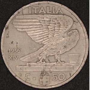 Italy. 1936 50 Centesimi - Vittorio Emanuele III - Rare Year