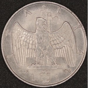 Italy. 1943 1 Lira - Vittorio Emanuele III - Rare Year