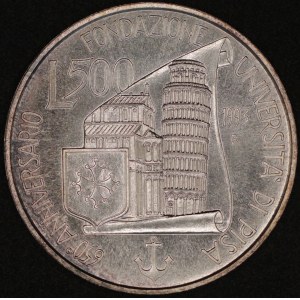 Italy. 1983 500 Lire - University of Pisa - Silver