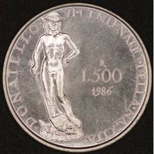 Italy. 1986 500 Lire - Donatello - Silver